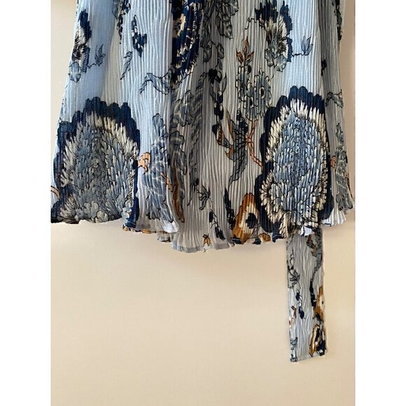 Tory Burch Deneuve Paisley Dress Size 0 Blue Crinkle Floral Ruffle Long Sleeve - Picture 8 of 14